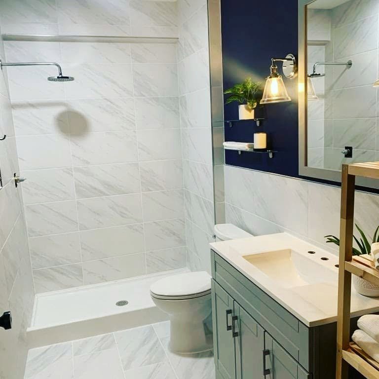 White Marble Shower and Bathroom