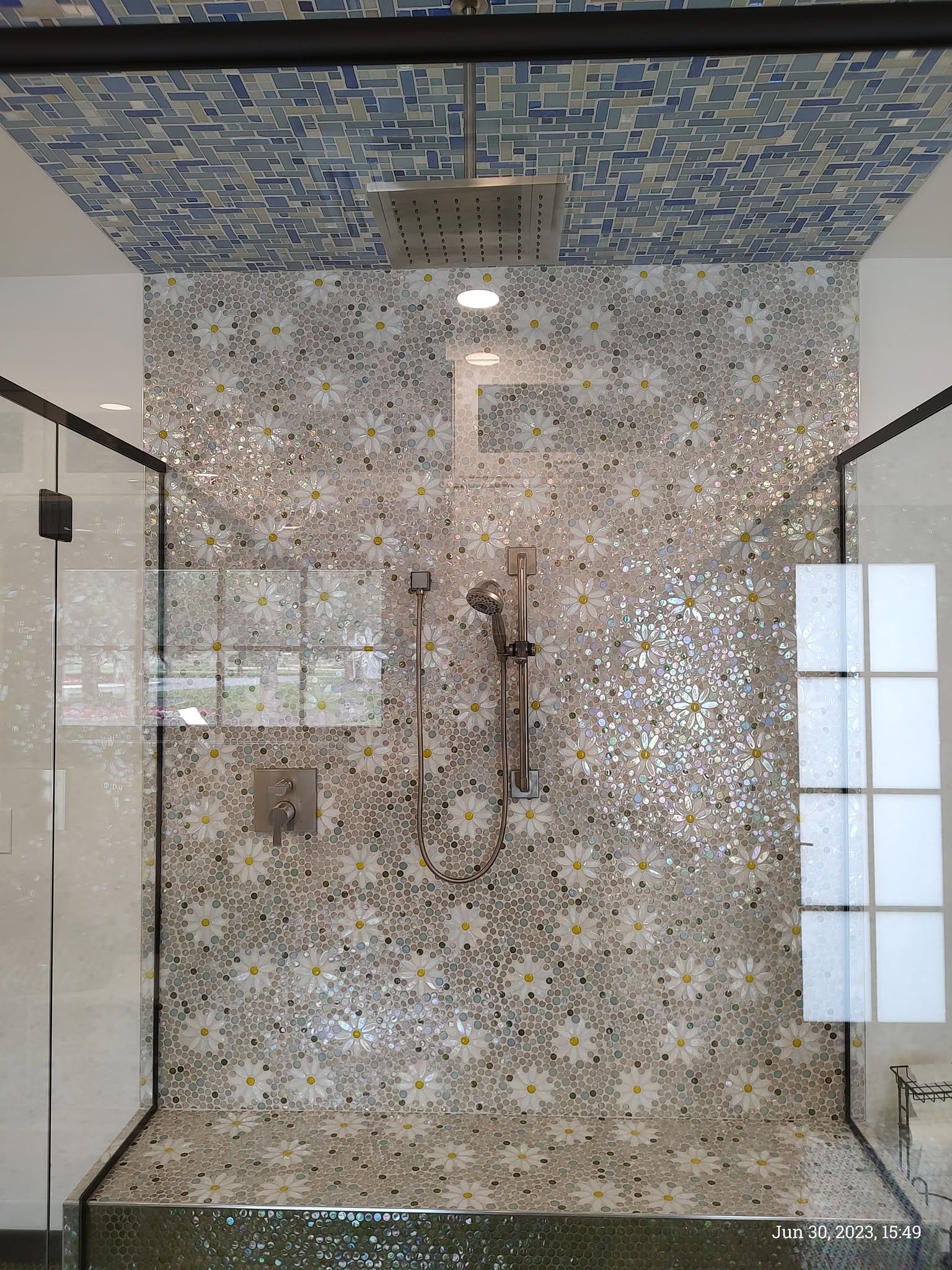 Patterned Shower with Mosaic Ceiling